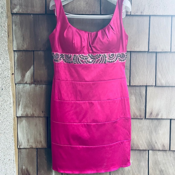 Fuchsia Fitted Sleeveless Dress with Beaded Embroidery - Picture 1 of 14